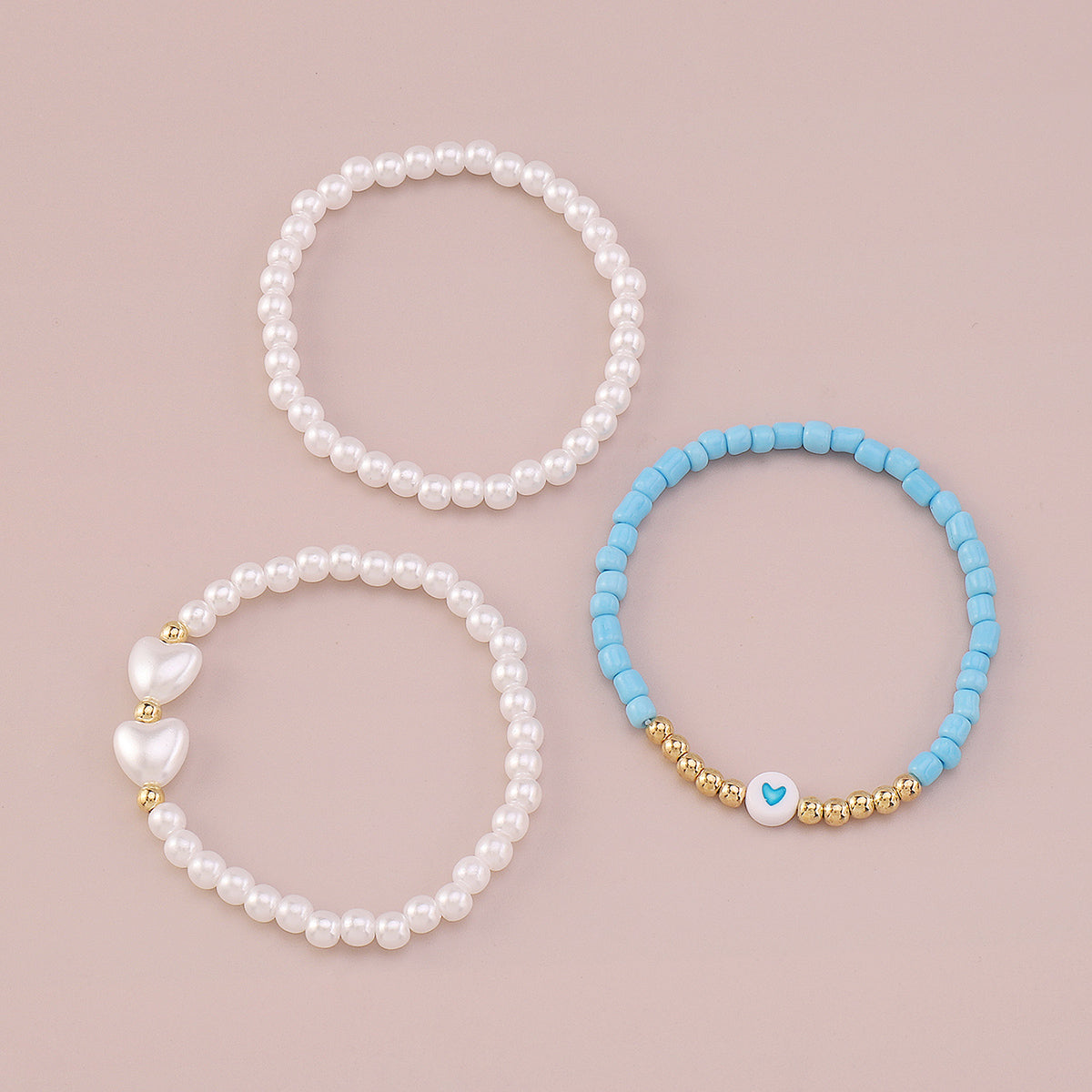 Blue Howlite & Heart-Shaped Pearl 18K Gold-Plated Beaded Stretch Bracelet Set