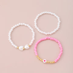 Pink Howlite & Pearl Beaded Stretch Bracelet Set