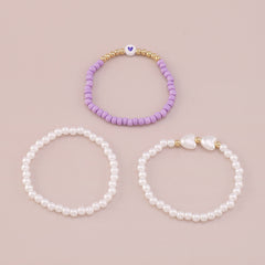 Purple Howlite & Pearl Beaded Stretch Bracelet Set