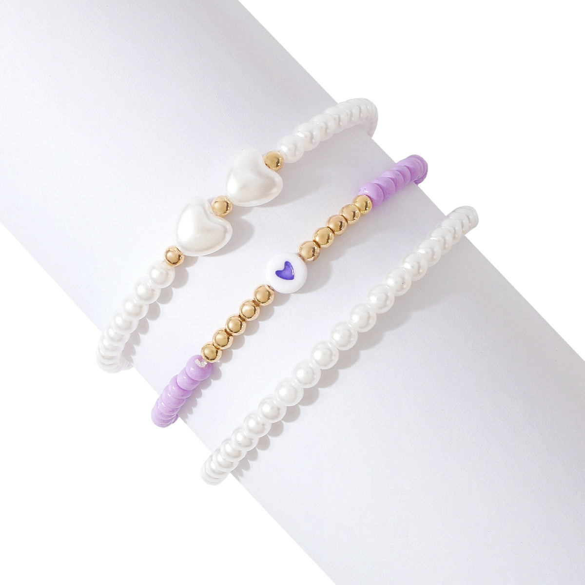 Purple Howlite & Pearl Beaded Stretch Bracelet Set