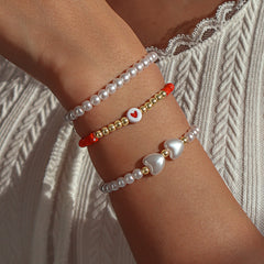 Red Howlite & Pearl 18K Gold-Plated Heart Stretch Bracelet Set