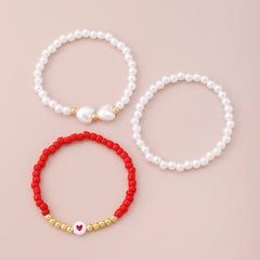 Red Howlite & Pearl 18K Gold-Plated Heart Stretch Bracelet Set