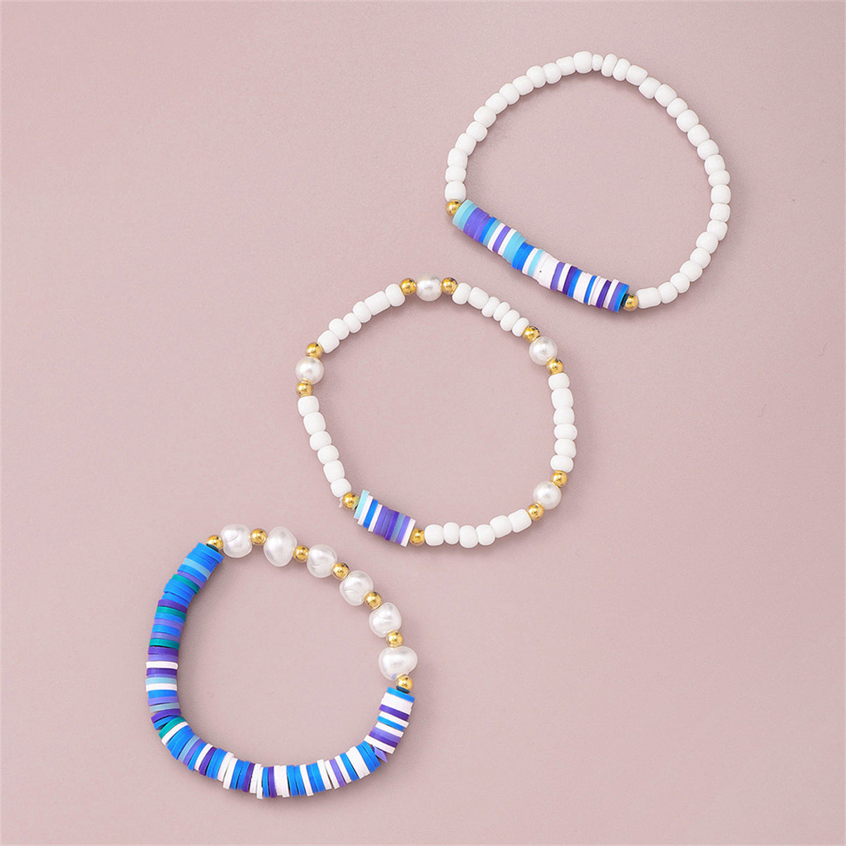 Blue Howlite & Pearl 18K Gold-Plated Beaded Stretch Bracelet Set