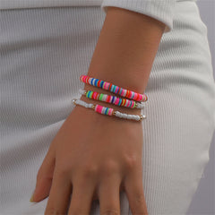 Pink Stripe Howlite & Pearl Beaded Stretch Bracelet Set