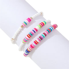 Pink Stripe Howlite & Pearl Beaded Stretch Bracelet Set