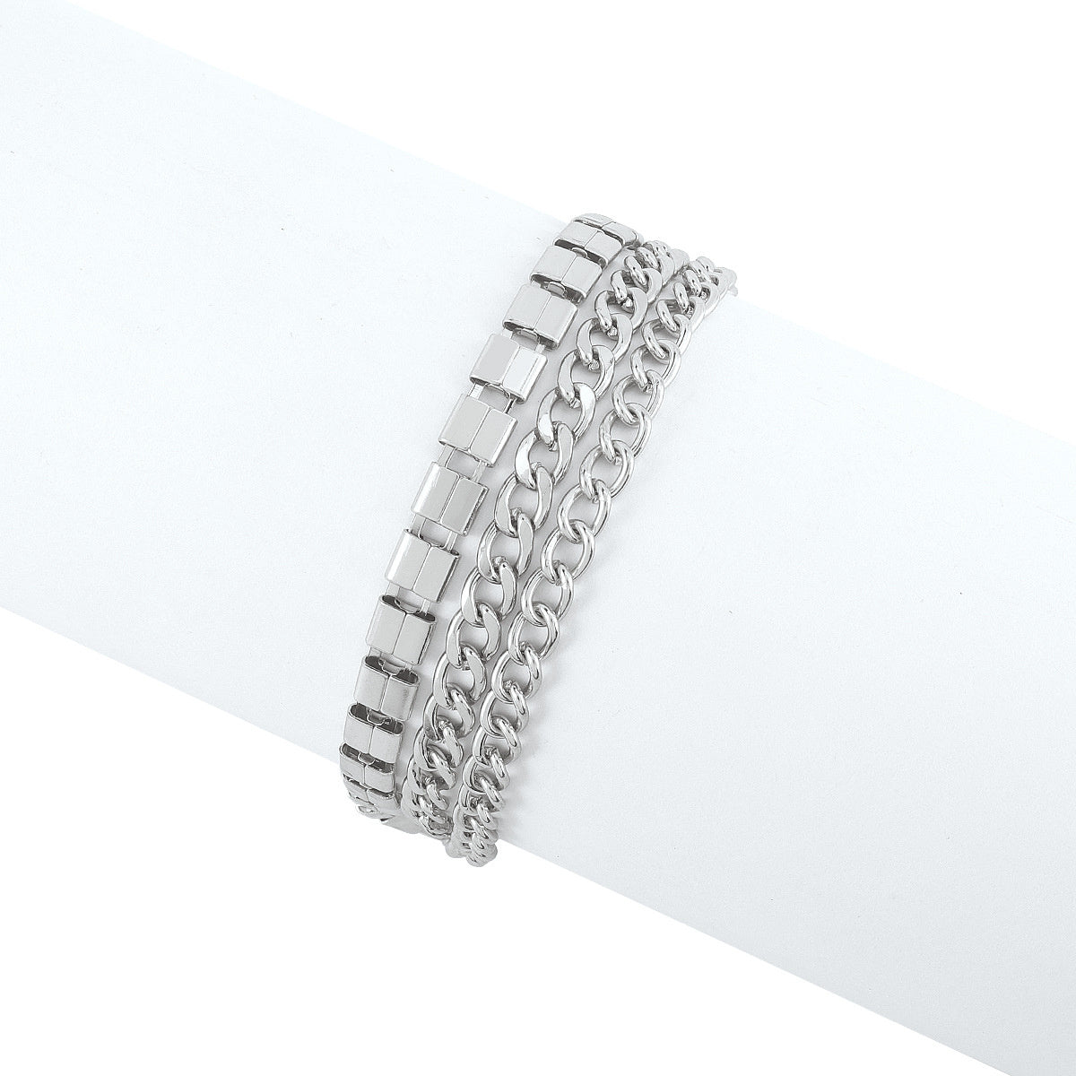 Silver-Plated Curb Chain Layered Bracelet