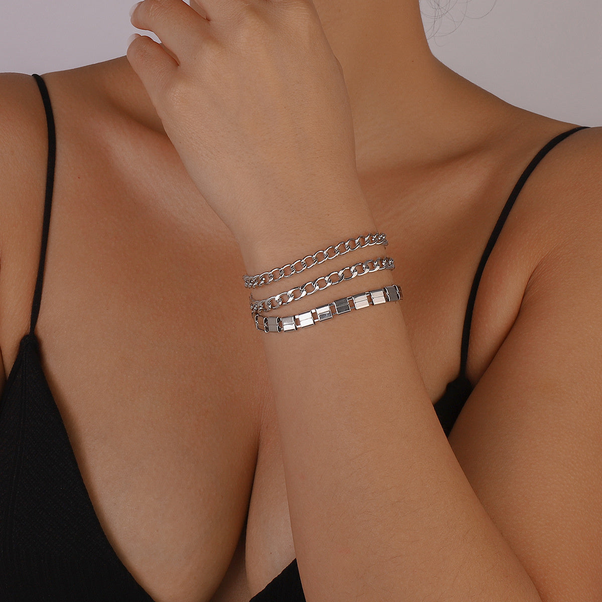 Silver-Plated Curb Chain Layered Bracelet