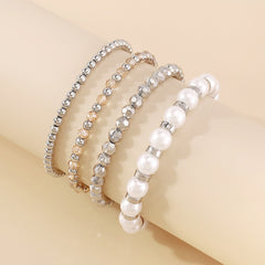 Pearl & Acrylic Silver-Plated Beaded Stretch Bracelet Set