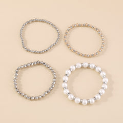 Pearl & Acrylic Silver-Plated Beaded Stretch Bracelet Set