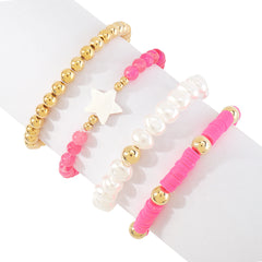 Pink Quartz & Clay 18K Gold-Plated Star Charm Beaded Bracelet Set