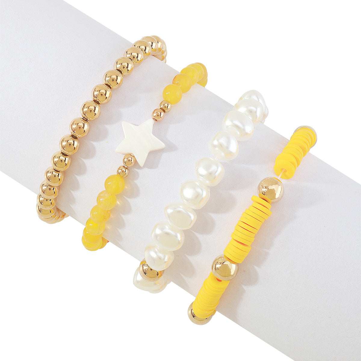 Yellow Quartz & Polymer Clay 18K Gold-Plated Star Charm Beaded Bracelet Set