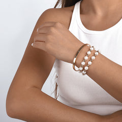 Pearl & 18K Gold-Plated 'Love' Cuff & Stretch Bracelet Set