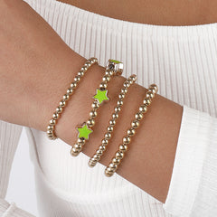 Green Enamel & 18K Gold-Plated Star Beaded Stretch Bracelet Set