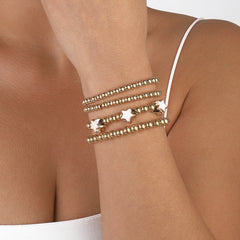 White Enamel & 18K Gold-Plated Star Bead Stretch Bracelet Set