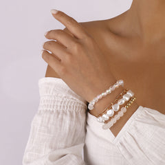 Pearl & Quartz Acrylic 18K Gold-Plated Beaded Stretch Bracelet Set