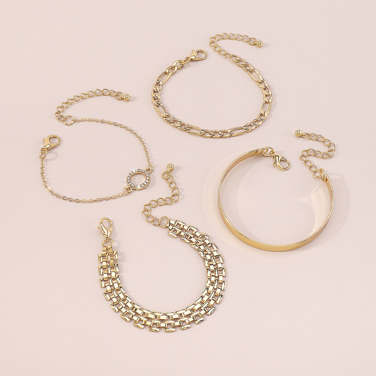 Cubic Zirconia & 18K Gold-Plated Chain & Bangle Bracelet Set
