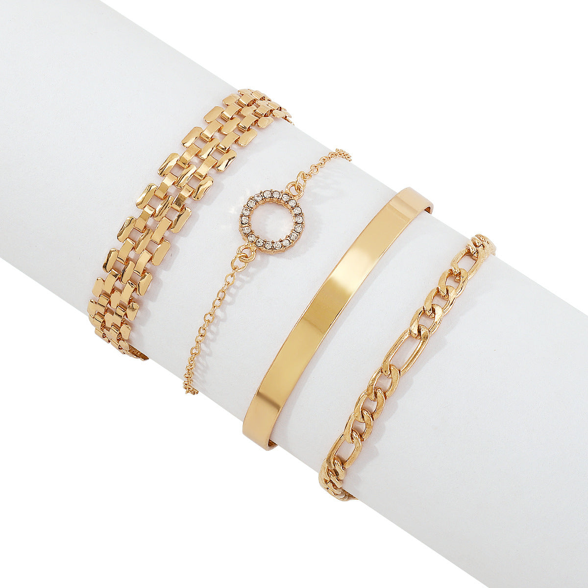 Cubic Zirconia & 18K Gold-Plated Chain & Bangle Bracelet Set
