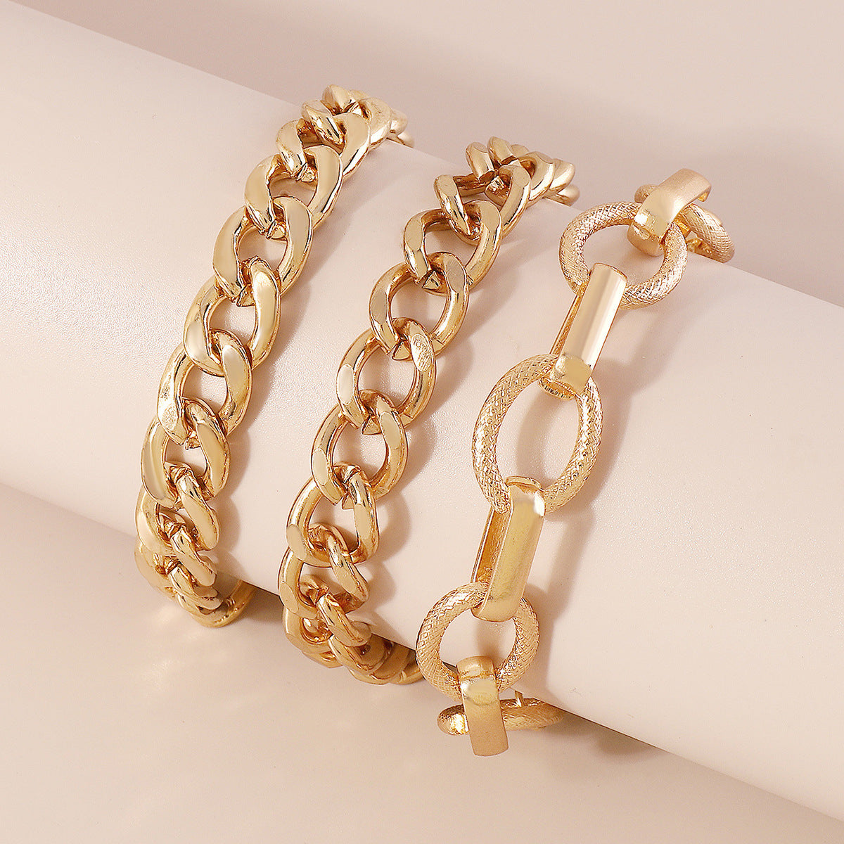 18K Gold-Plated Textured Cable Chain Bracelet Set