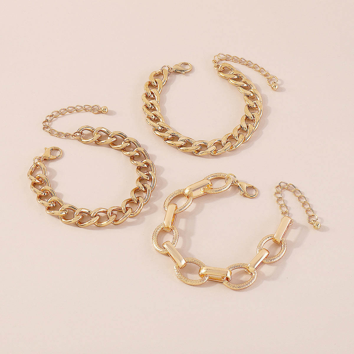 18K Gold-Plated Textured Cable Chain Bracelet Set