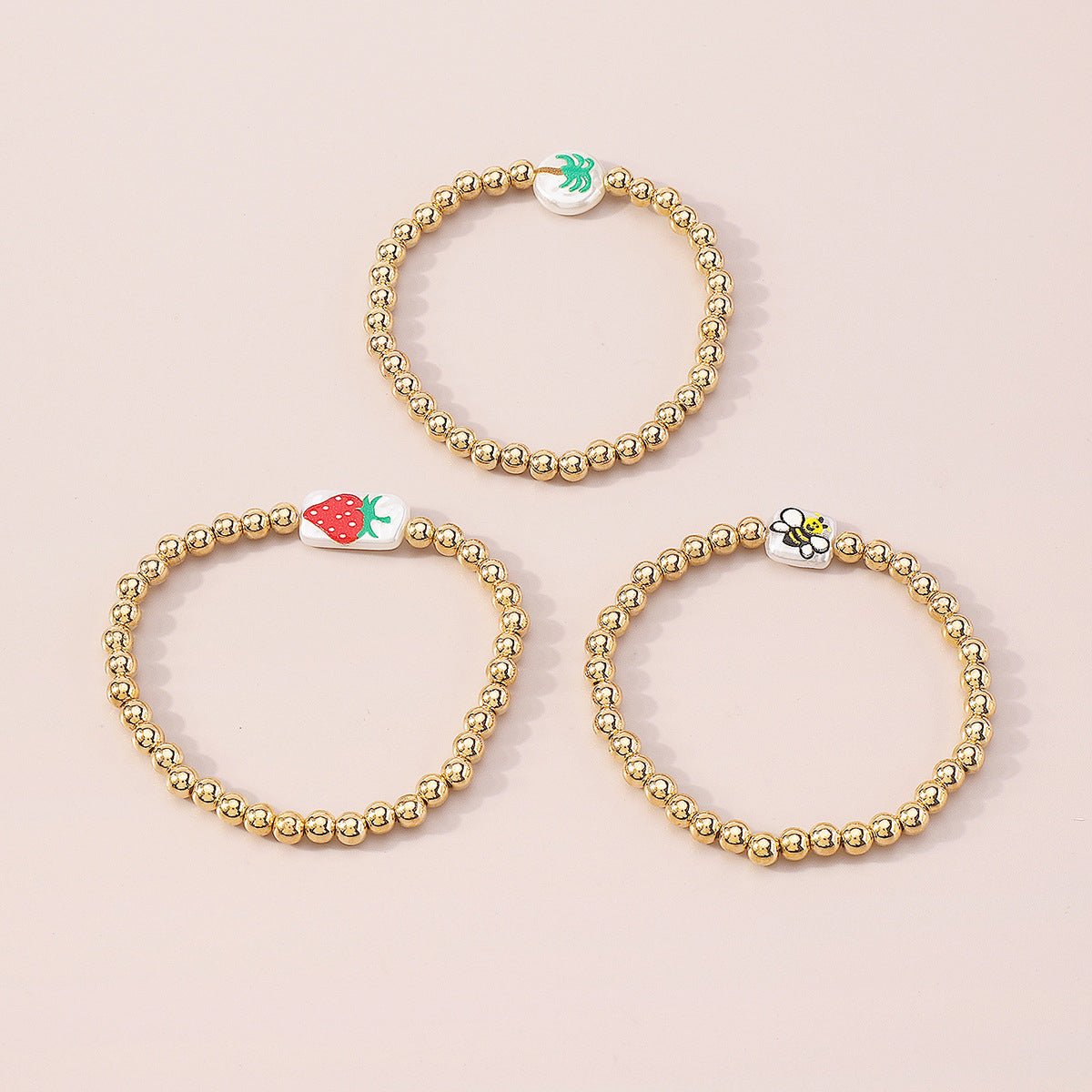 Pearl & 18K Gold-Plated Strawberry Beaded Stretch Bracelet Set