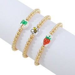 Pearl & 18K Gold-Plated Strawberry Beaded Stretch Bracelet Set