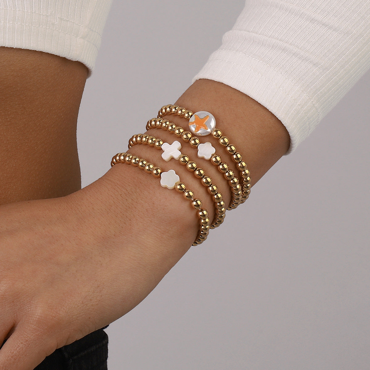 Pearl & 18K Gold-Plated Starfish Beaded Stretch Bracelet Set