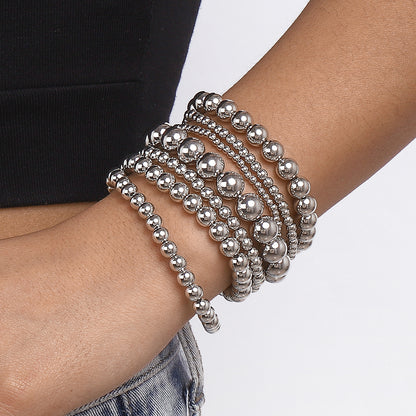 Silver-Plated Beaded Stretch Bracelet Set, jewelry gift sets for women, elegant gift for her, side view