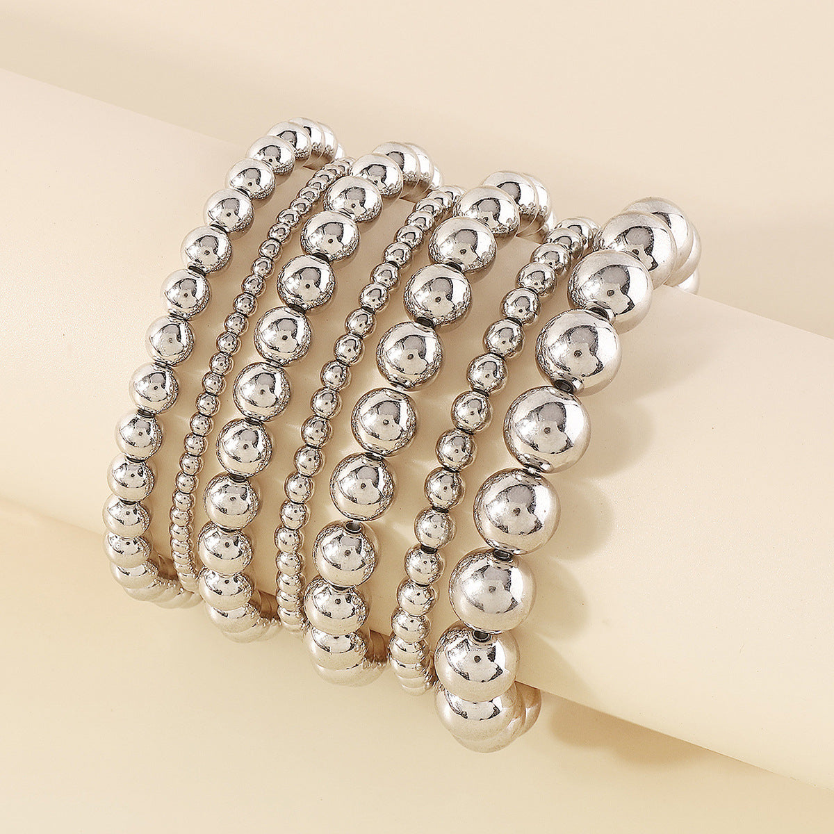 Silver-Plated Beaded Stretch Bracelet Set