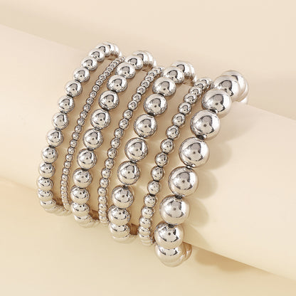 Silver-Plated Beaded Stretch Bracelet Set, jewelry gift sets for women, elegant gift for her, lifestyle look