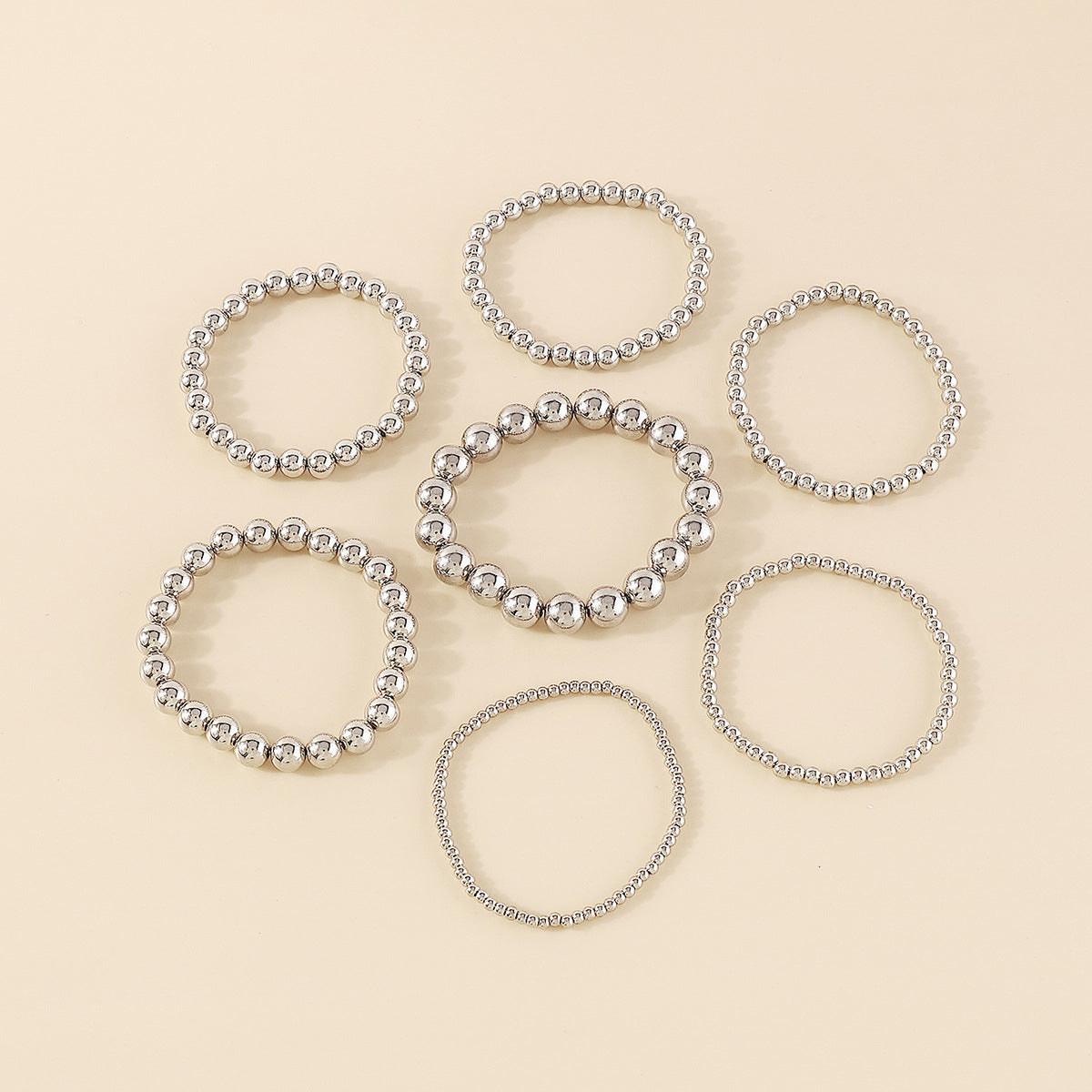 Silver-Plated Beaded Stretch Bracelet Set