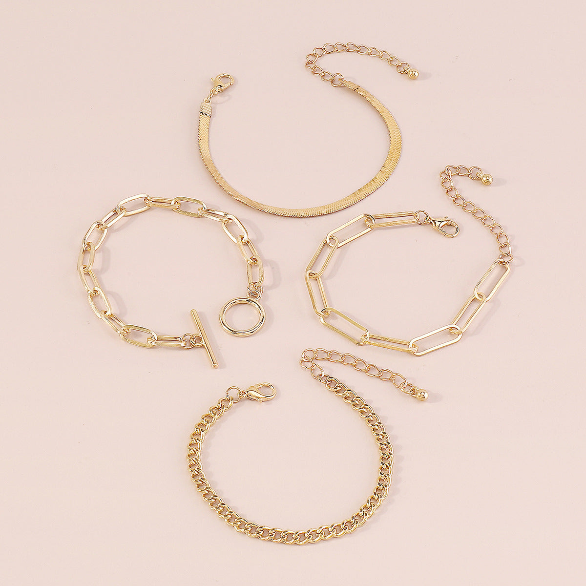 18K Gold-Plated Herringbone Bracelet Set