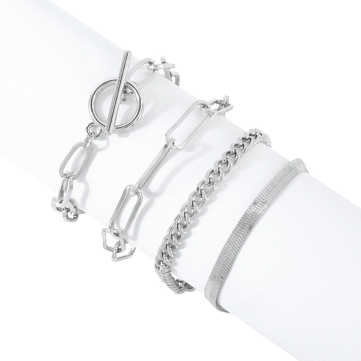 Silver-Plated Herringbone Bracelet Set