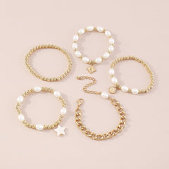 Pearl & 18K Gold-Plated Star Charm Beaded Bracelet Set