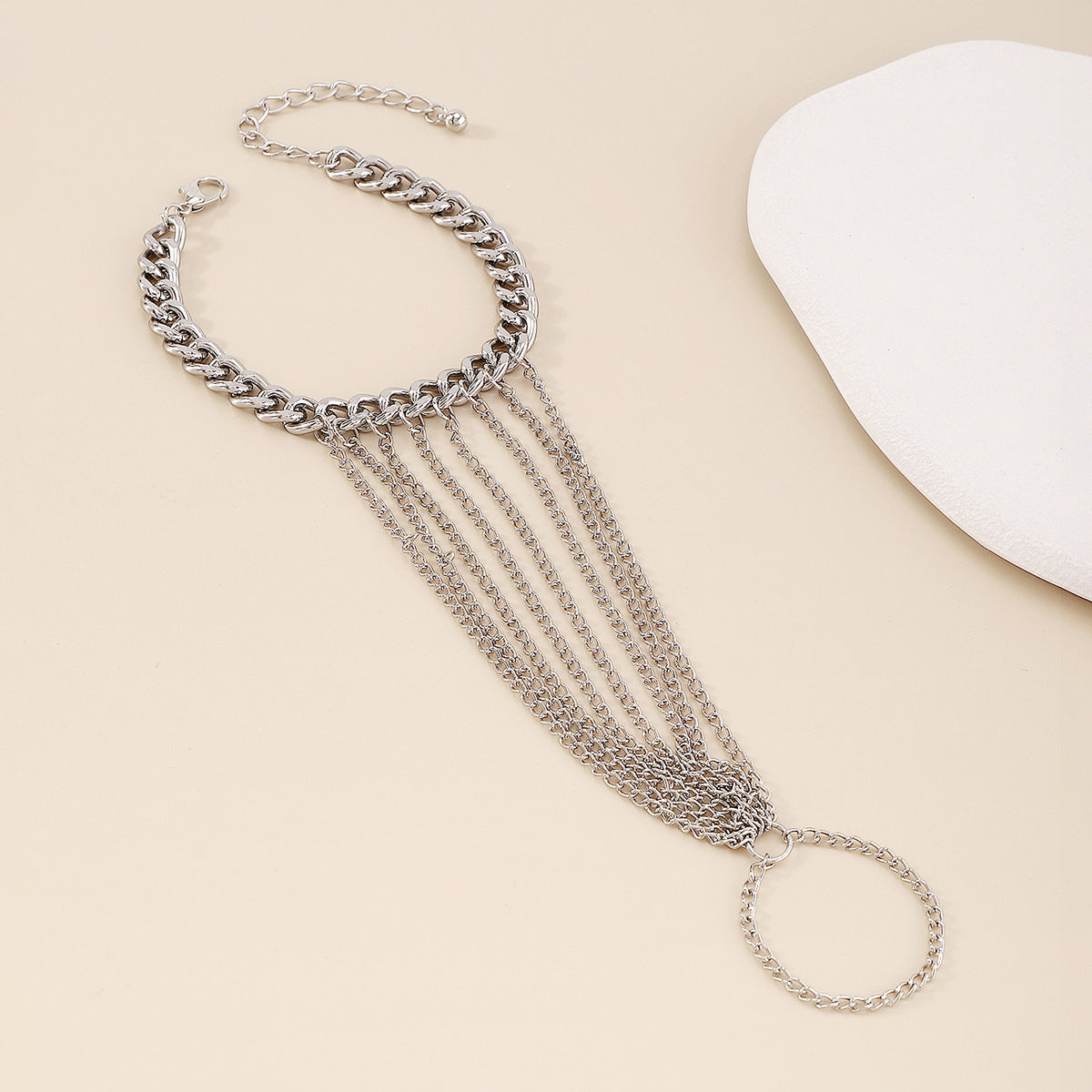 Silver-Plated Figaro Wrist-To-Ring Bracelet
