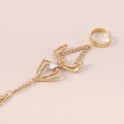 Crystal and 18K Gold-Plated Spider Wrist-To-Ring Bracelet, gold bracelet for women, elegant gift for her, lifestyle look