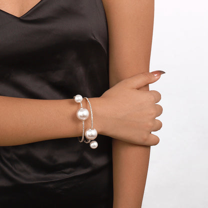 Pearl and Cubic Zirconia 18K Gold-Plated Wrap Bracelet, gold bracelet for women, elegant gift for her, side view