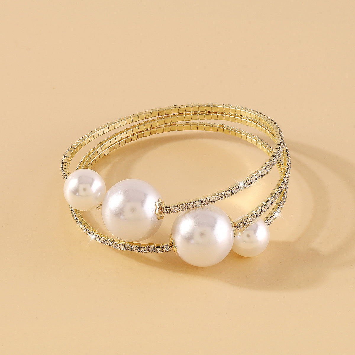 Pearl and Cubic Zirconia 18K Gold-Plated Wrap Bracelet, gold bracelet for women, elegant gift for her, lifestyle look