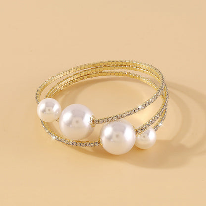 Pearl and Cubic Zirconia 18K Gold-Plated Wrap Bracelet, gold bracelet for women, elegant gift for her, lifestyle look