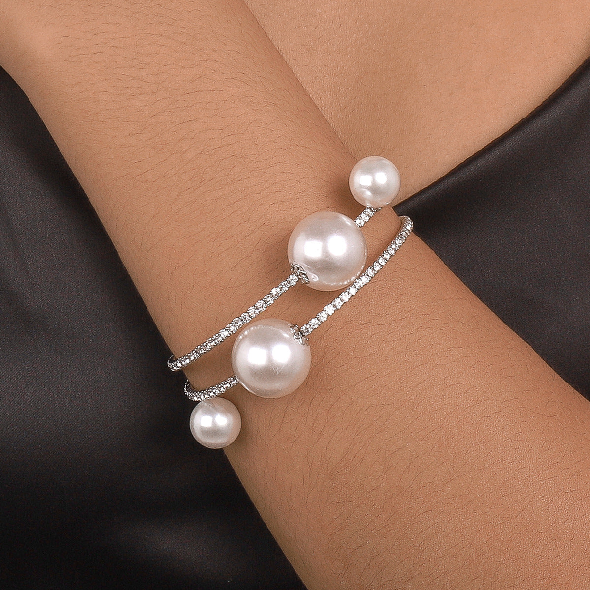 Pearl & Cubic Zirconia Silver-Plated Wrap Bracelet