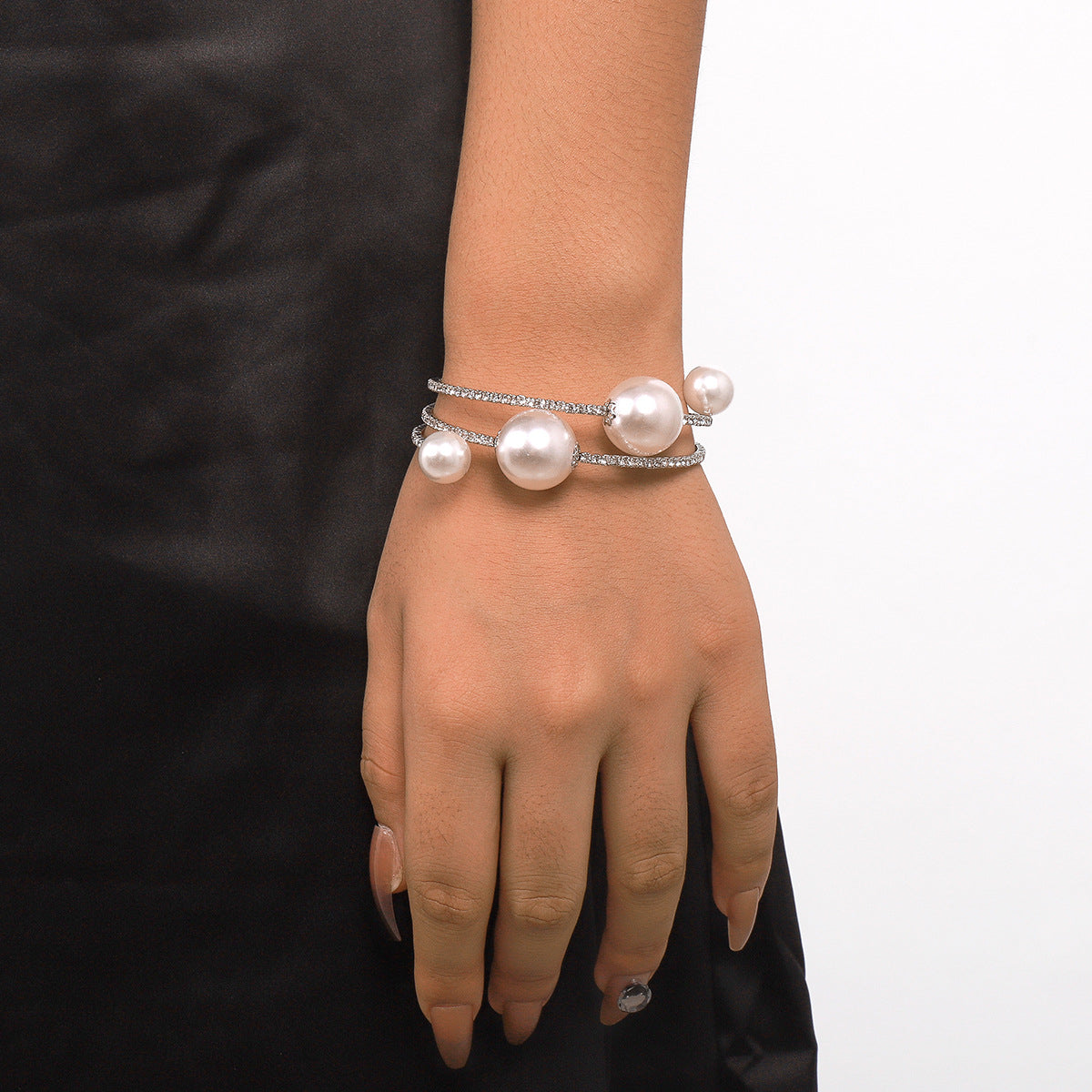 Pearl & Cubic Zirconia Silver-Plated Wrap Bracelet