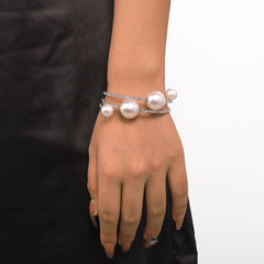 Pearl & Cubic Zirconia Silver-Plated Wrap Bracelet