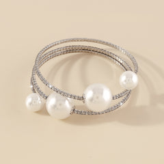 Pearl & Cubic Zirconia Silver-Plated Wrap Bracelet