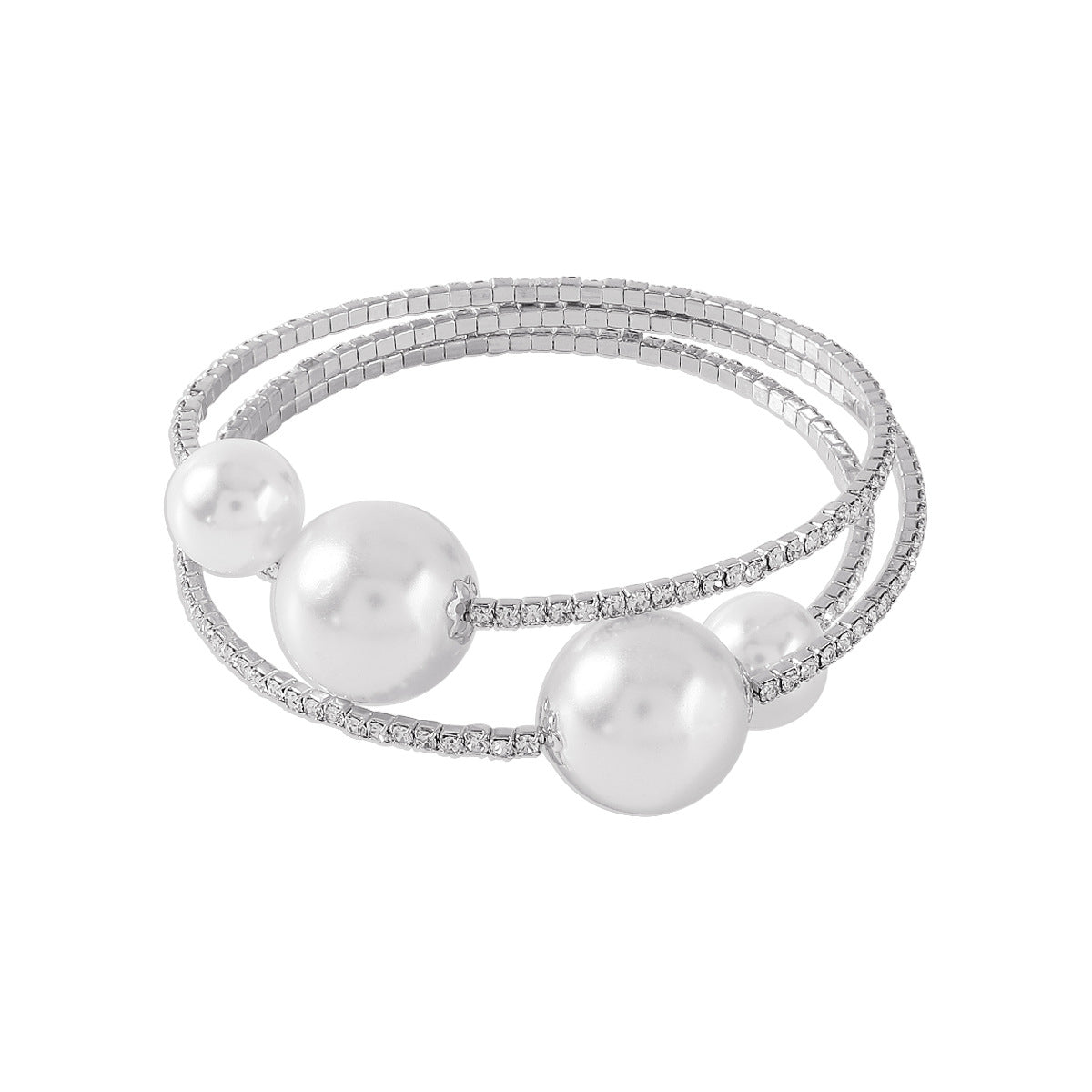 Pearl & Cubic Zirconia Silver-Plated Wrap Bracelet