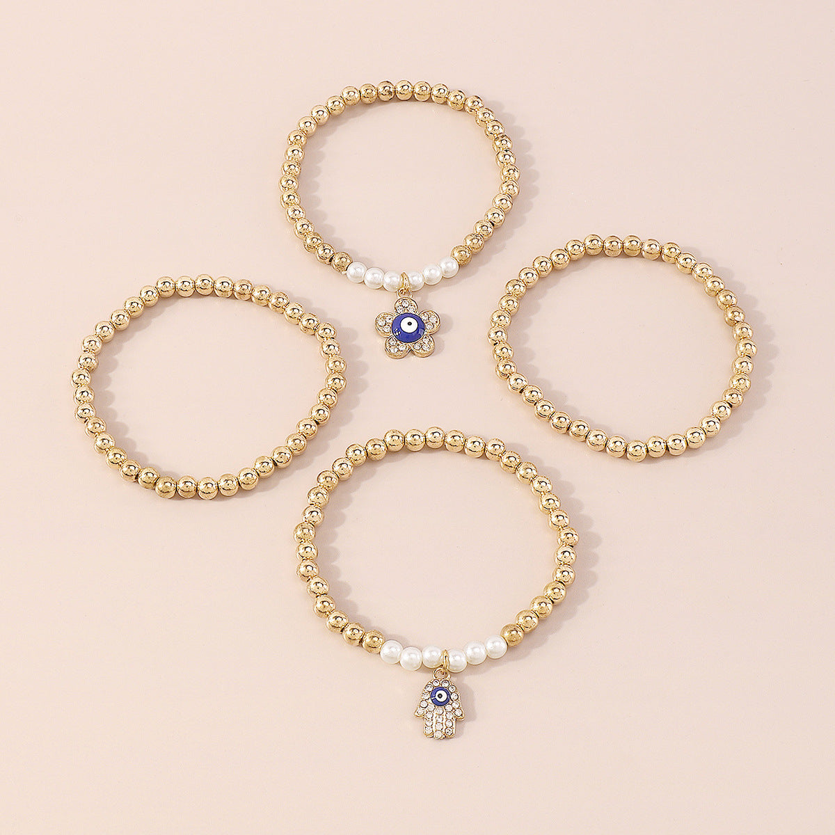Cubic Zirconia & Pearl 18K Gold-Plated Hamsa Charm Bracelet Set