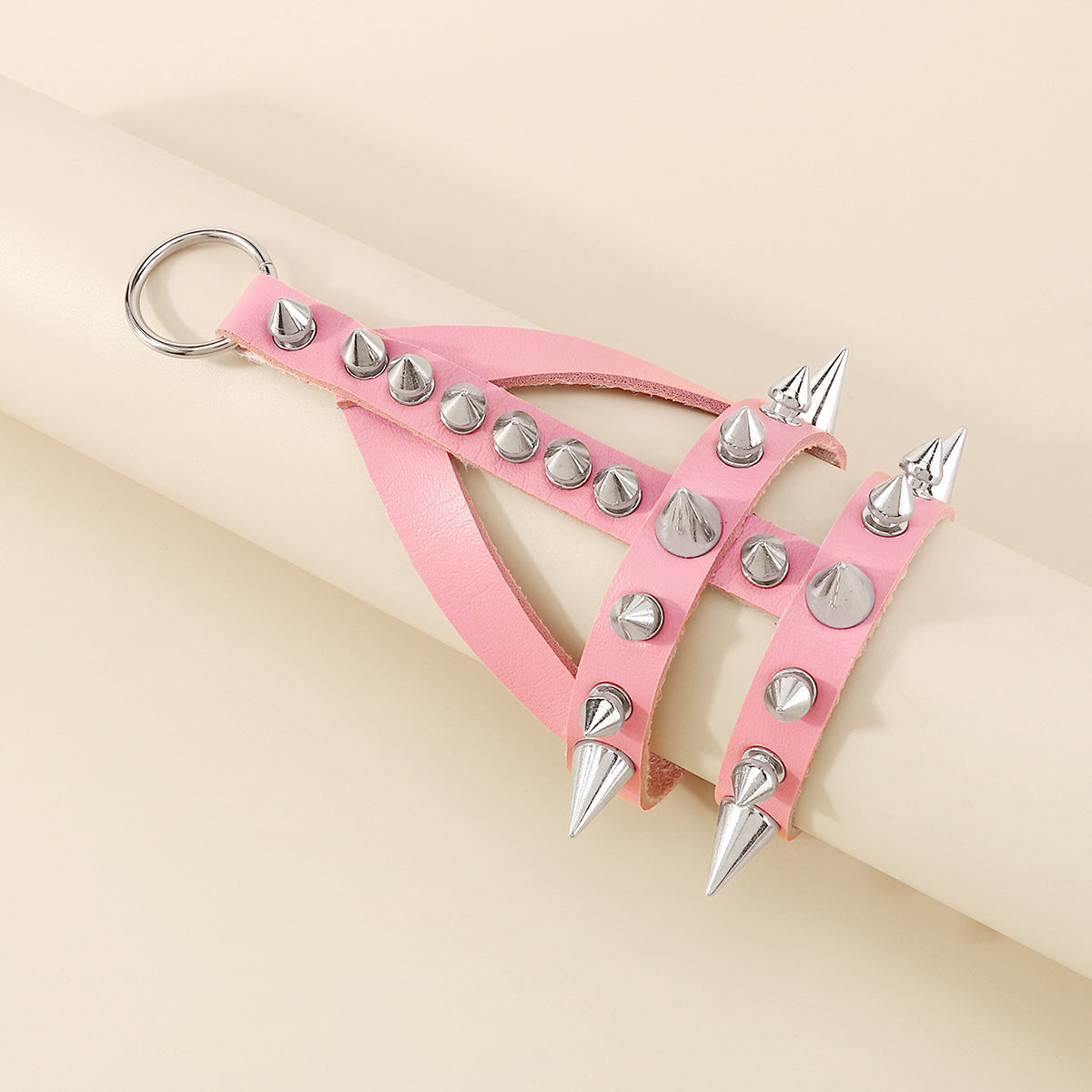 Pink Polystyrene & Silver-Plated Spike Wrist-To-Finger Bracelet