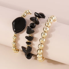 Black Resin & 18K Gold-Plated Bead Stretch Bracelet