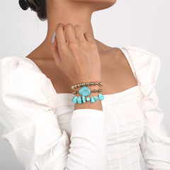 Turquoise & 18K Gold-Plated Bead Stretch Bracelet