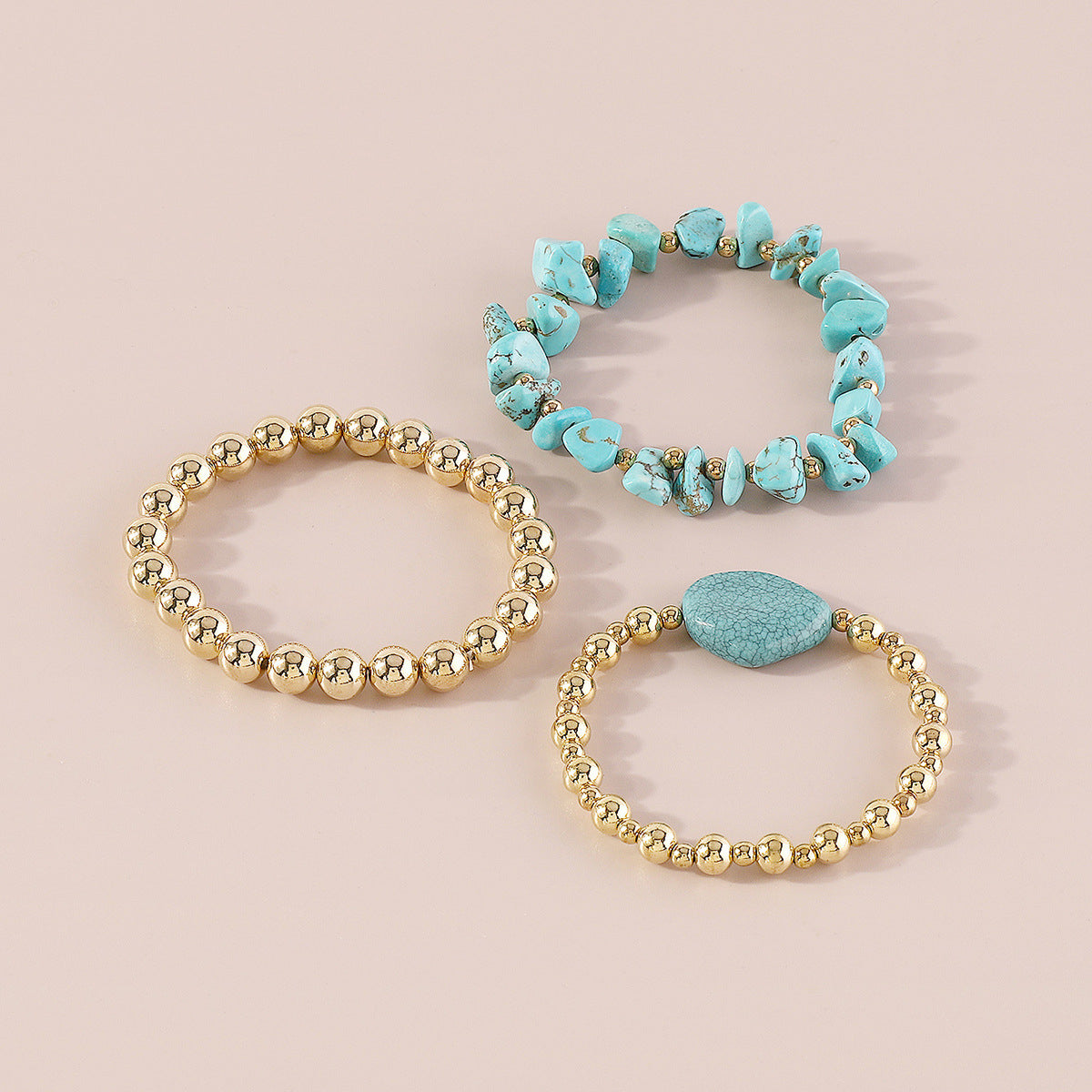 Turquoise & 18K Gold-Plated Bead Stretch Bracelet