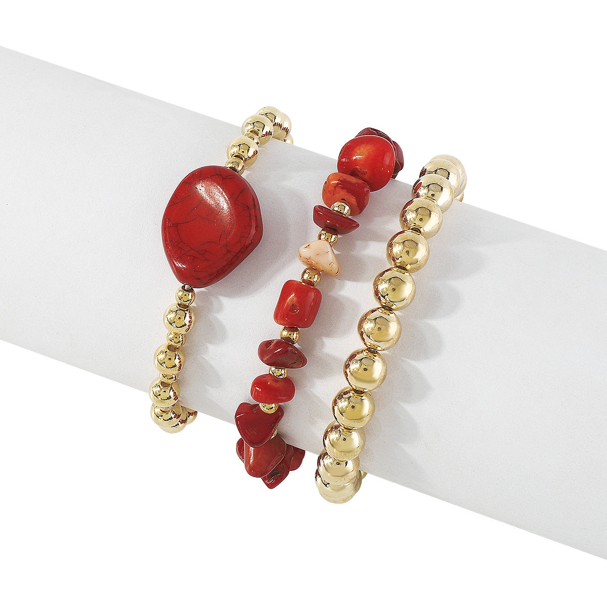 Red Turquoise & 18K Gold-Plated Bead Stretch Bracelet