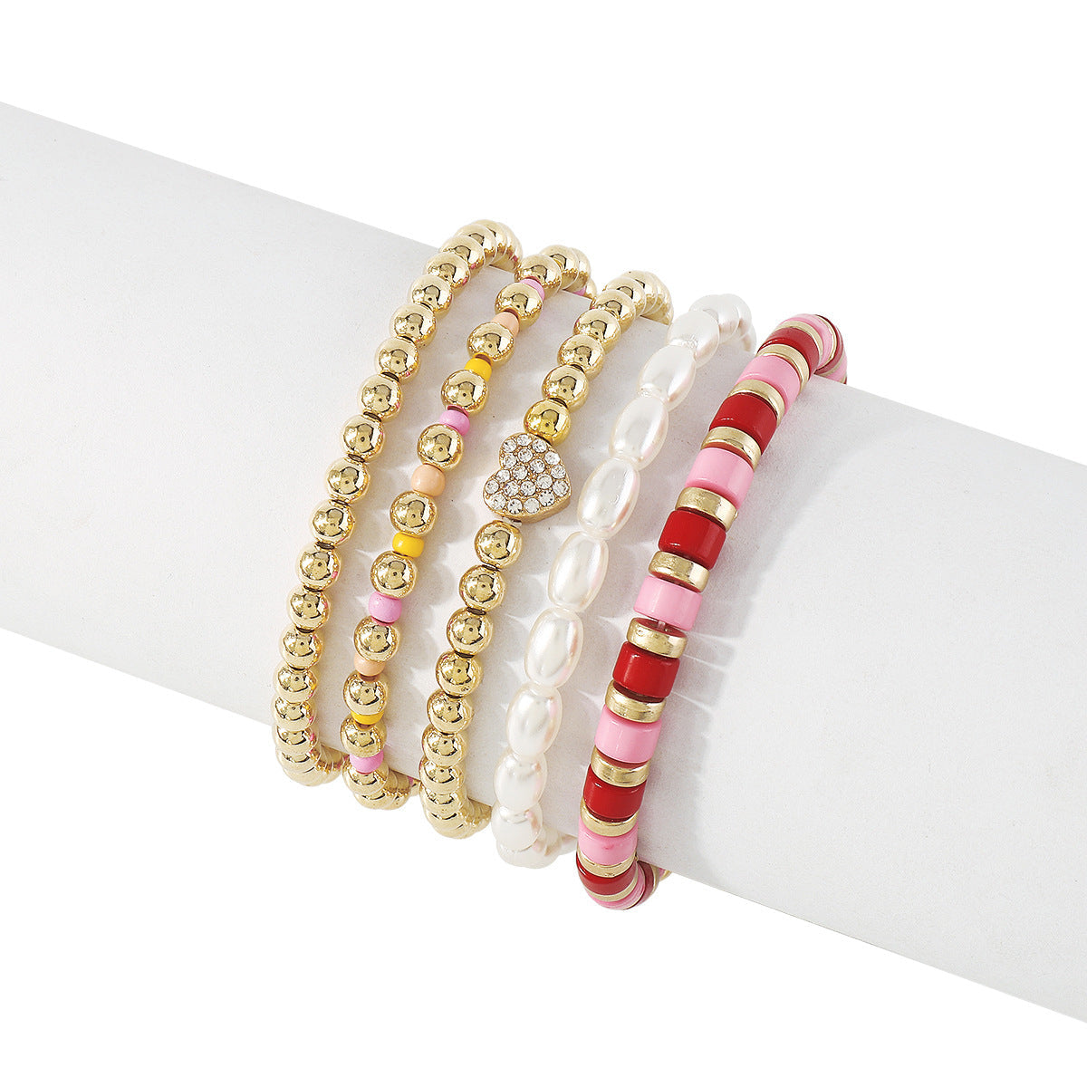 Red Howlite & Cubic Zirconia Pearl 18K Gold-Plated Stretch Bracelet Set